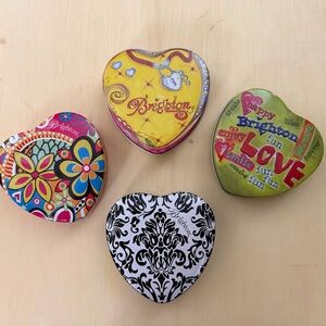 Set of 4 Brighton Colorful Heart-Shaped Tins Collectible.  Empty
